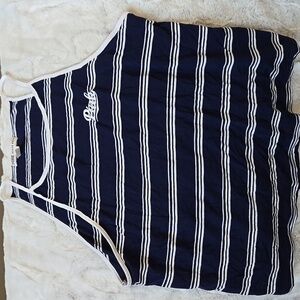 Pink super soft collection blue and white striped spaghetti strap cropped tank